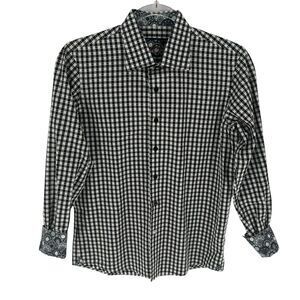 Robert Graham Shirt Youth Boys Large Black White Check Button Down Flip Cuff